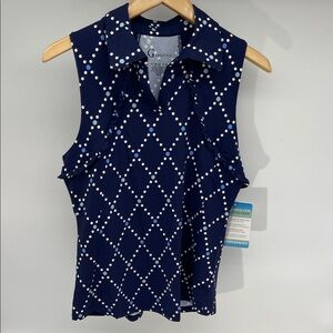 NWT G Lifestyle Sleeveless  Women's Navy Diamond Top Small